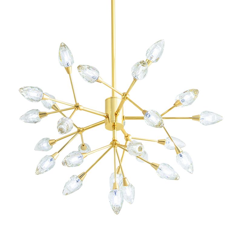 Modern Pretty Twig Chandelier with Leaf Shade 26 Lights Metallic Pendant Lamp in Gold for Living Room