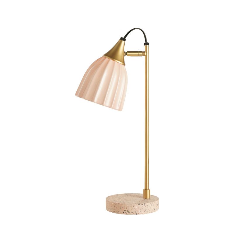 Pink/Sky Blue Ribbed Domed Table Light Modernism 1 Head Ceramics Desk Lamp with Gold Arm and Marble Base