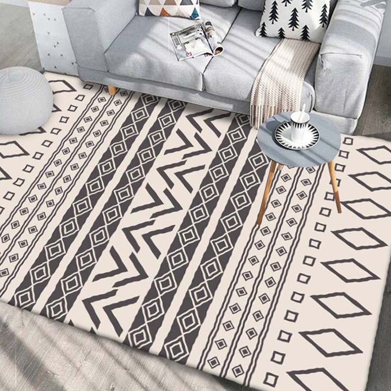 Bohemian Tribal Symbols Rug Light Color Polyester Area Carpet Non-Slip Backing Rug for Living Room