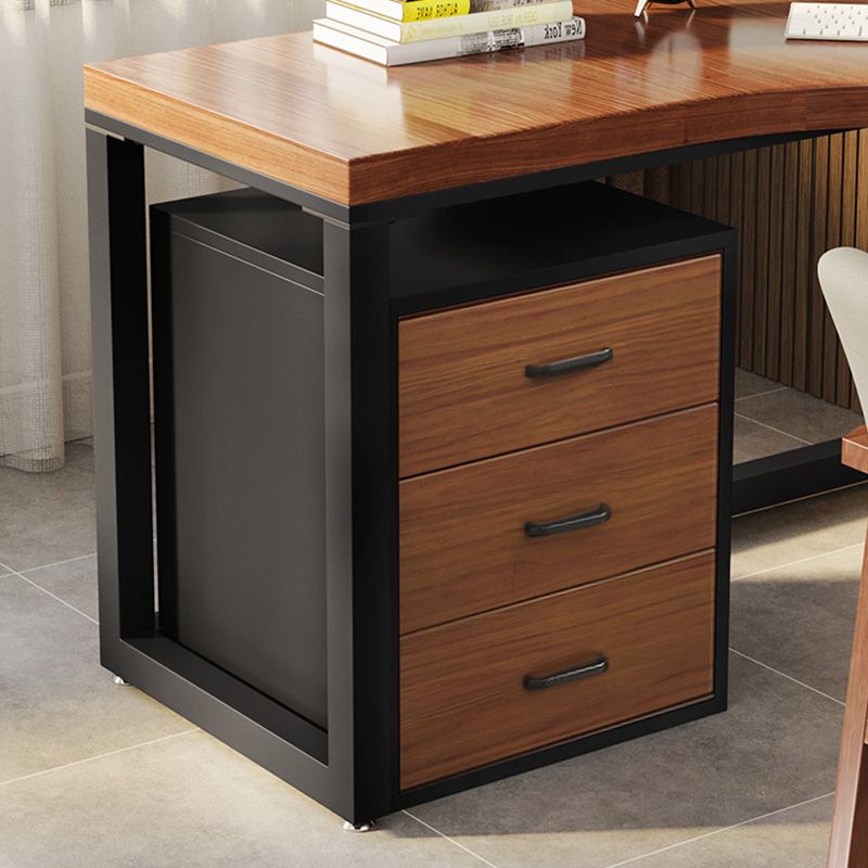 Modern L-Shape Office Desk Brown Writing Desk with Metal Legs