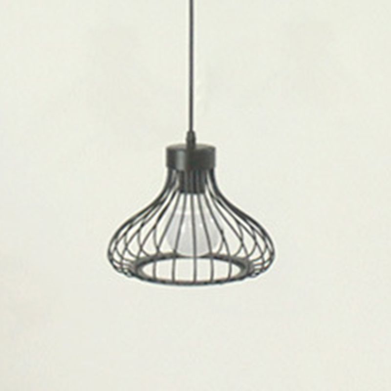 Retro Wrought Iron Industrial Style Chandelier 1 Light Black Pendant Light Kitchen Lighting