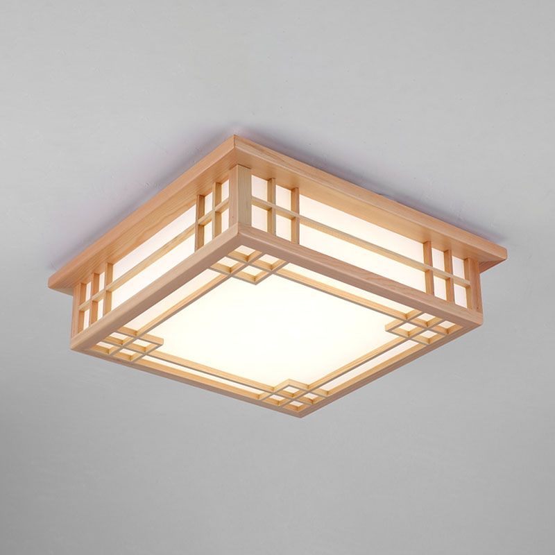 Modern Flush Mount Square LED Ceiling Light with Wood for Bedroom