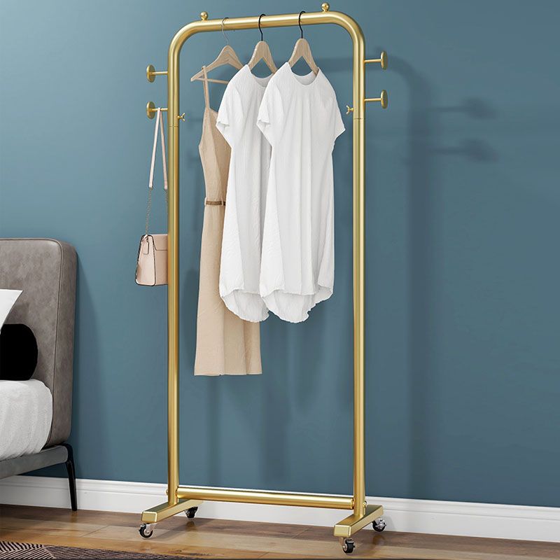 Modern Hall Stand Metal Hanging Rail and 4 Hooks Coat Rack with Castors