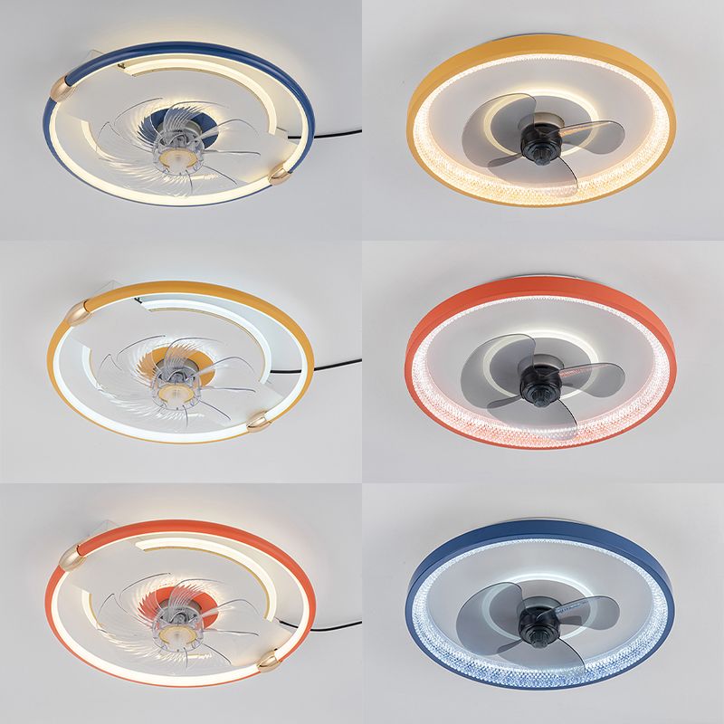 Macaron Ceiling Fan Light Fixture Circular LED Semi Flush Mount Light with Acrylic Shade for Bedroom