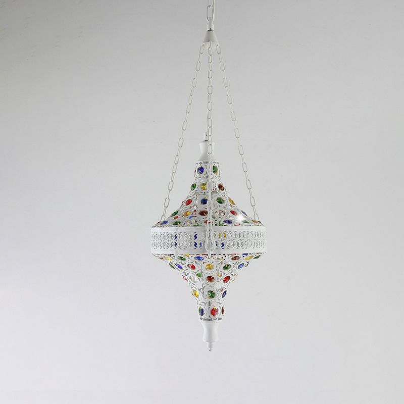 Boemian Hollow Hanging Light 1 Bulb Metal Dropserve in White per soggiorno
