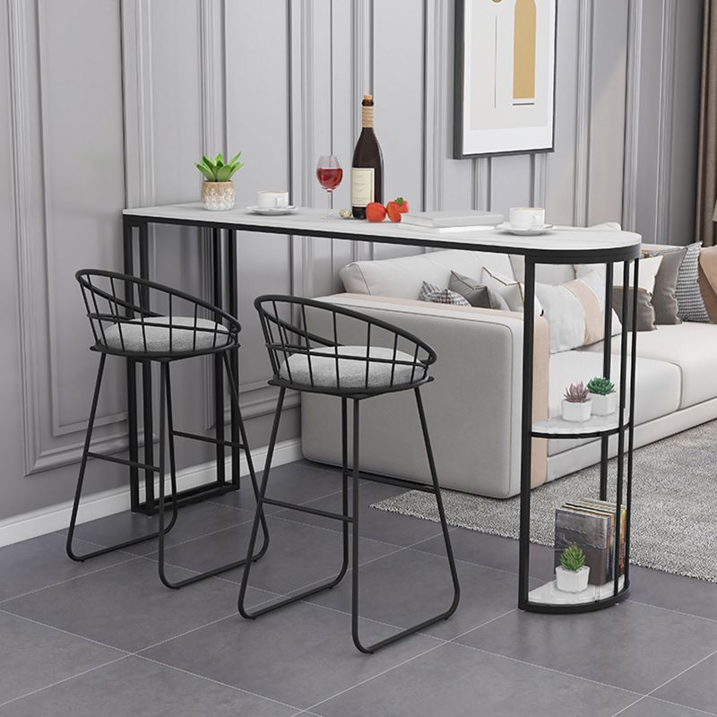 Modern Style Bar Table Stone Top Pub Table with Storage Rack