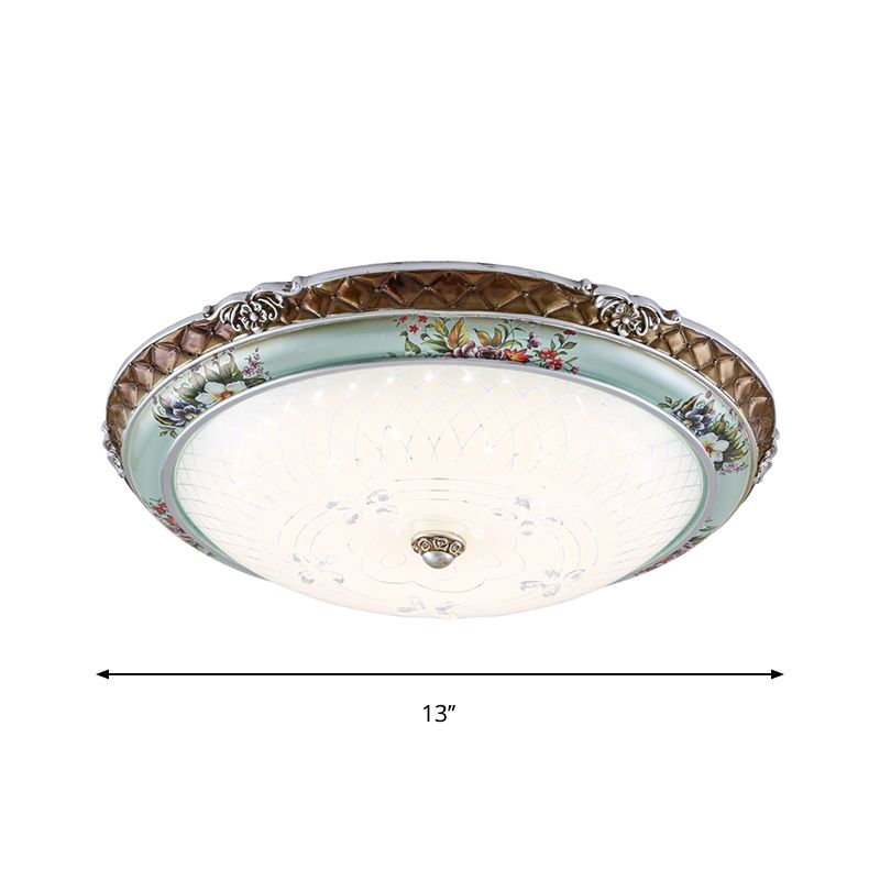 13"/16"/19.5" W Blue-Brown LED Lighting Fixture Traditional Style Cream Glass Domed Design Flush Mount Light, Warm/White Light