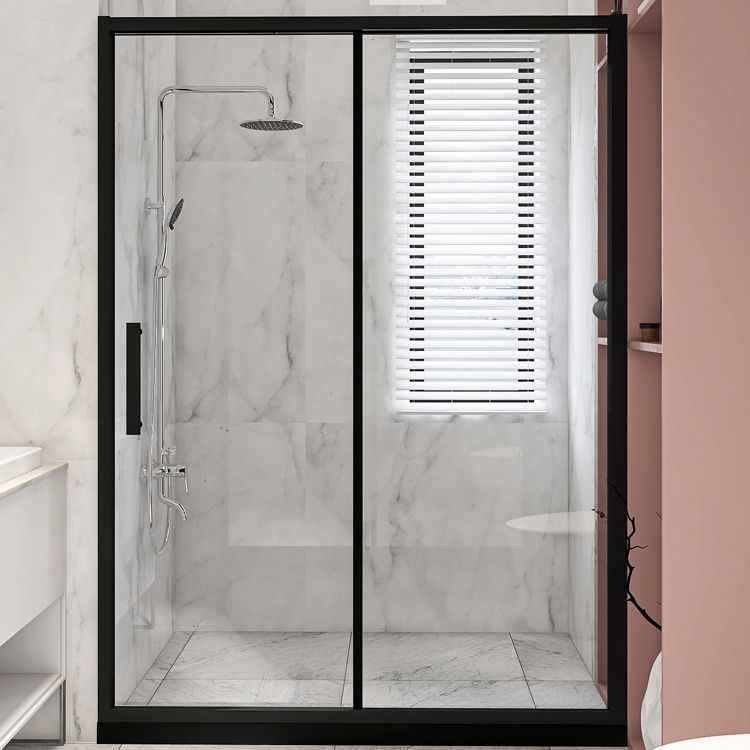 Modern Black Frame Shower Bath Door Transparent Single Sliding Shower Door