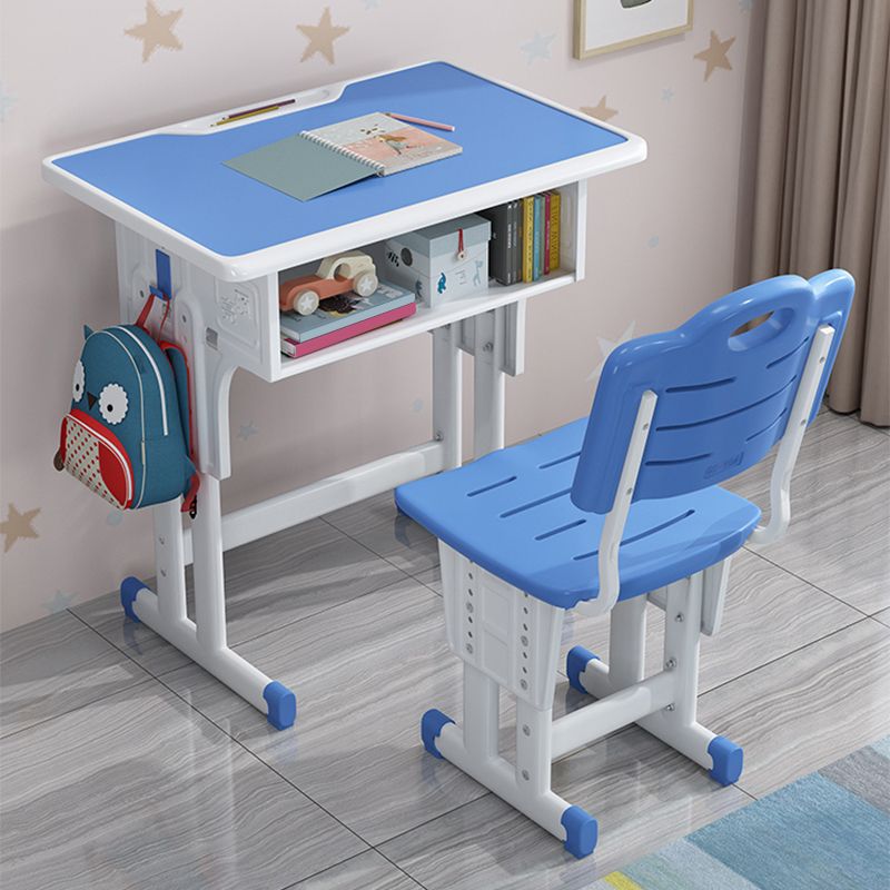 Adjustable Child Desk Solid Wood Desk and Chair Set with Bookshelf