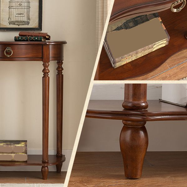 Solid Wood Console Table with Shelf Dark Brown Accent Table with Drawer