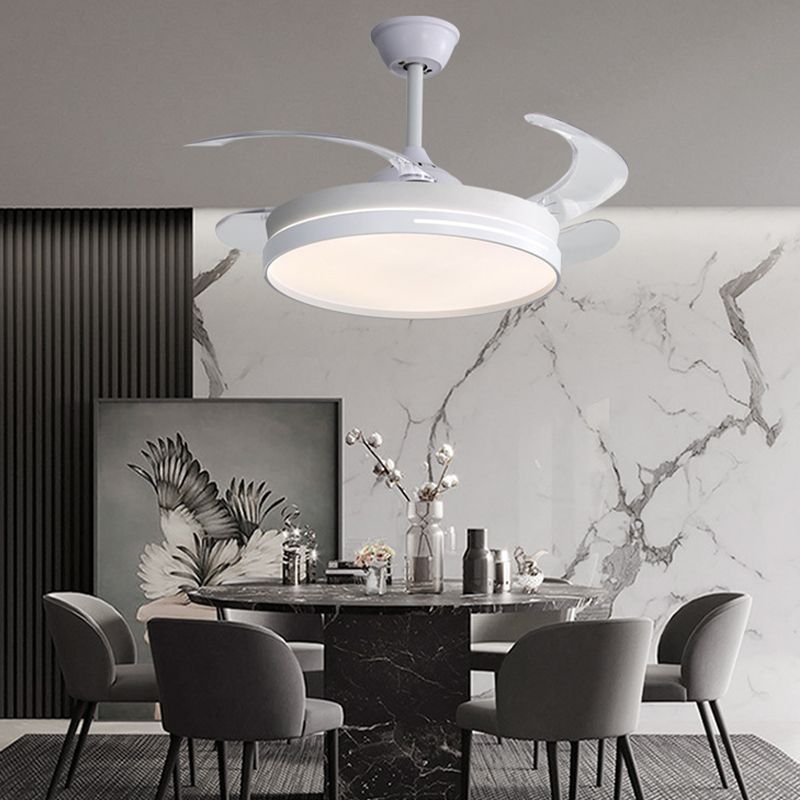 LED Ceiling Fan Lighting in White / Black Finish Drum Shape Fan Fixture