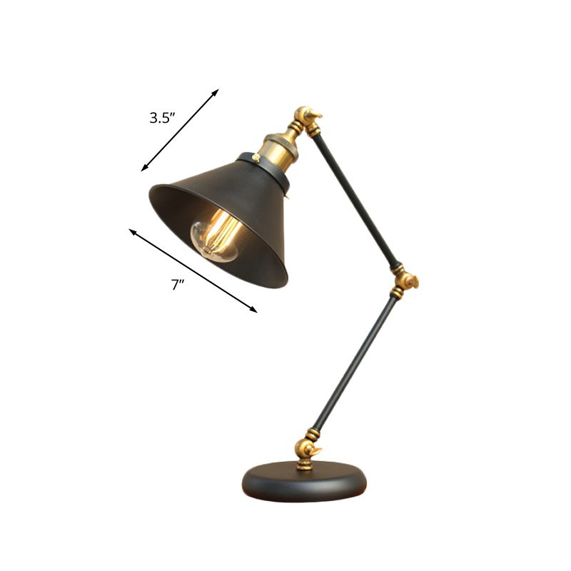 Black/Gold Finish 1 Bulb Desk Light Farmhouse Metallic Swing Arm Nightstand Lamp with Flared Shade