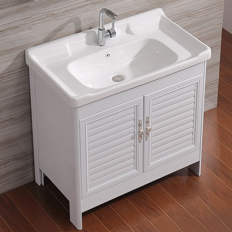 White Freestanding Vanity Rectangular 2 Doors Metal Frame Mirror Single Sink Vanity