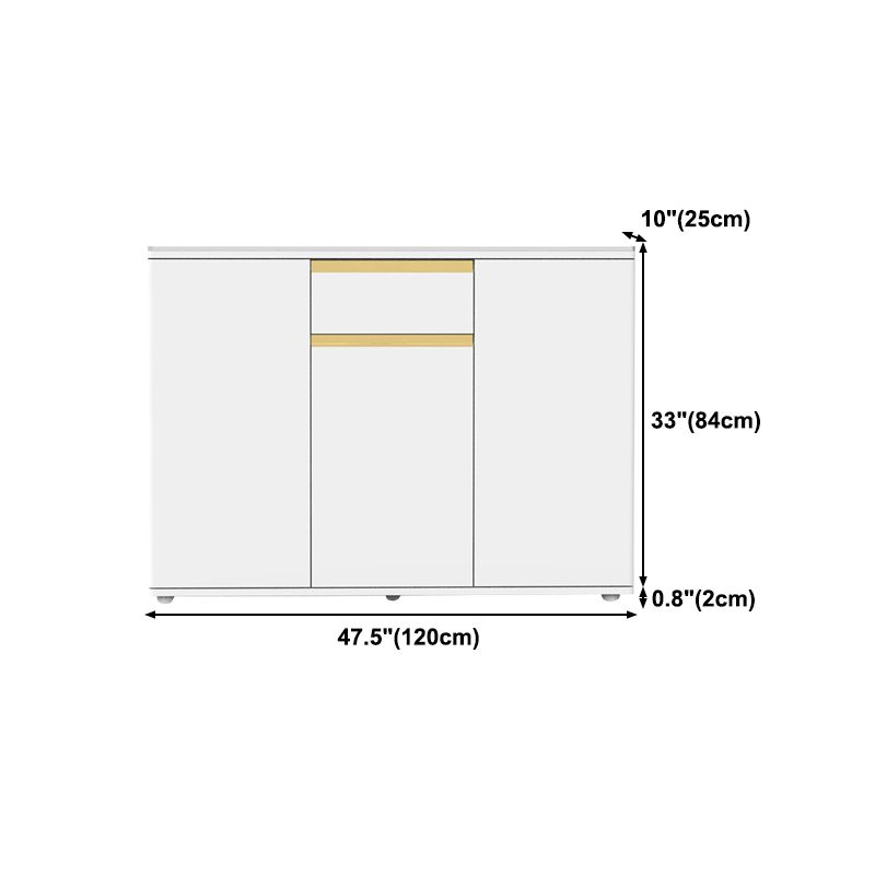 White Modern Server Engineered Wood and Rubber Wood Cabinets with Drawer