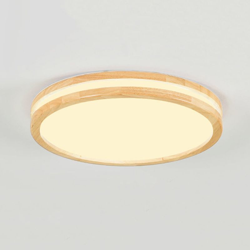 Round Simple Ceiling Mount Light Wooden LED Ceiling Light with Acrylic Shade