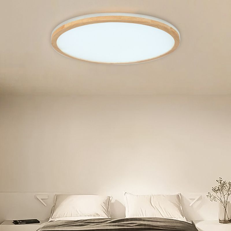 LED Modern Wood Flush Mount Circular Shape Ceiling Light with Acrylic Shade for Bedroom