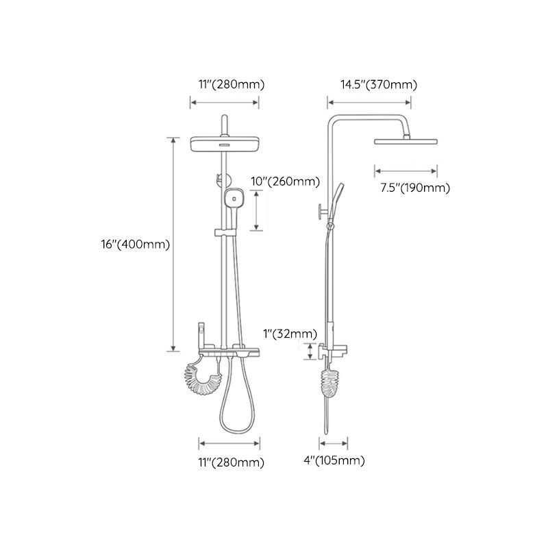 Grey Shower System Swivel Adjustable Spray Pattern Wall-Mounted Shower System