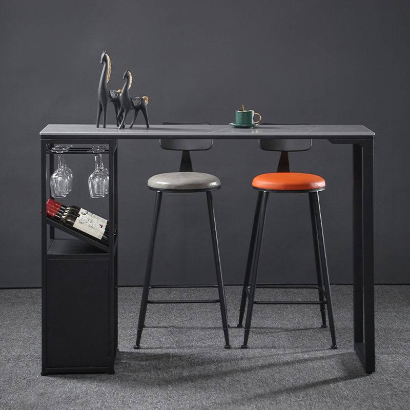 Zeitgenössischer Bar Esstisch Rechteck Tisch Metall Basis mit Regalen in Grau