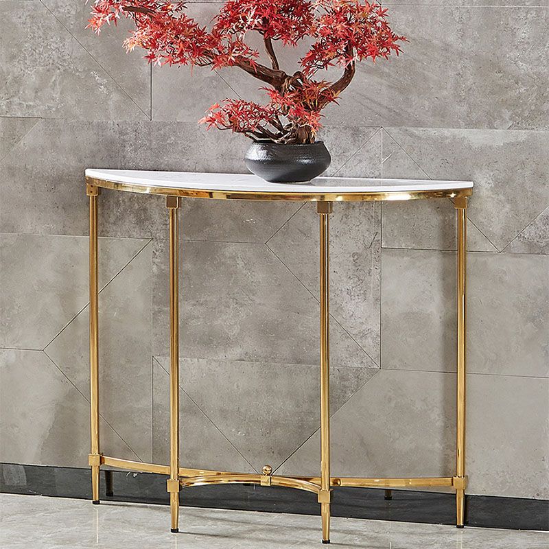 Glam Marble Console Table 14" W Half Moon 4 Legs Accent Table for Hall