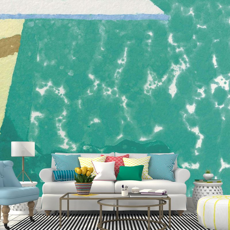 Green Pool Jump Board Mural Waterproof Art Deco Living Room Wall Covering, Custom-Print