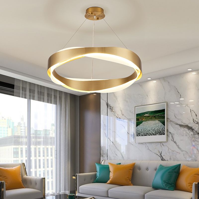 1-Light Suspension Light Postmodern Ring Shape Metal Chandelier Light Fixtures in Gold