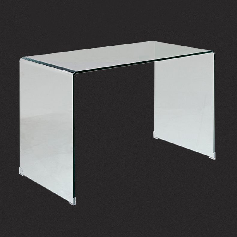 Modern Glass Top Writing Desk Sled Base 29.53" Tall Office Desk