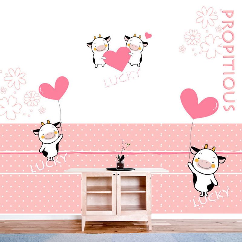 Cows and Heart Balloon Mural Decal Cartoon Waterproofing Baby Room Wall Decor, Full Size