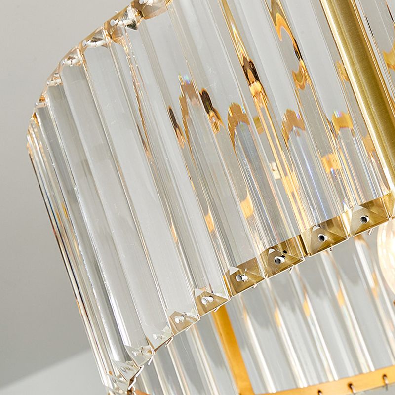 3/4/6 Lights Drum Chandelier Lighting Modern Style Clear Crystal Pendant Lighting in Gold Finish