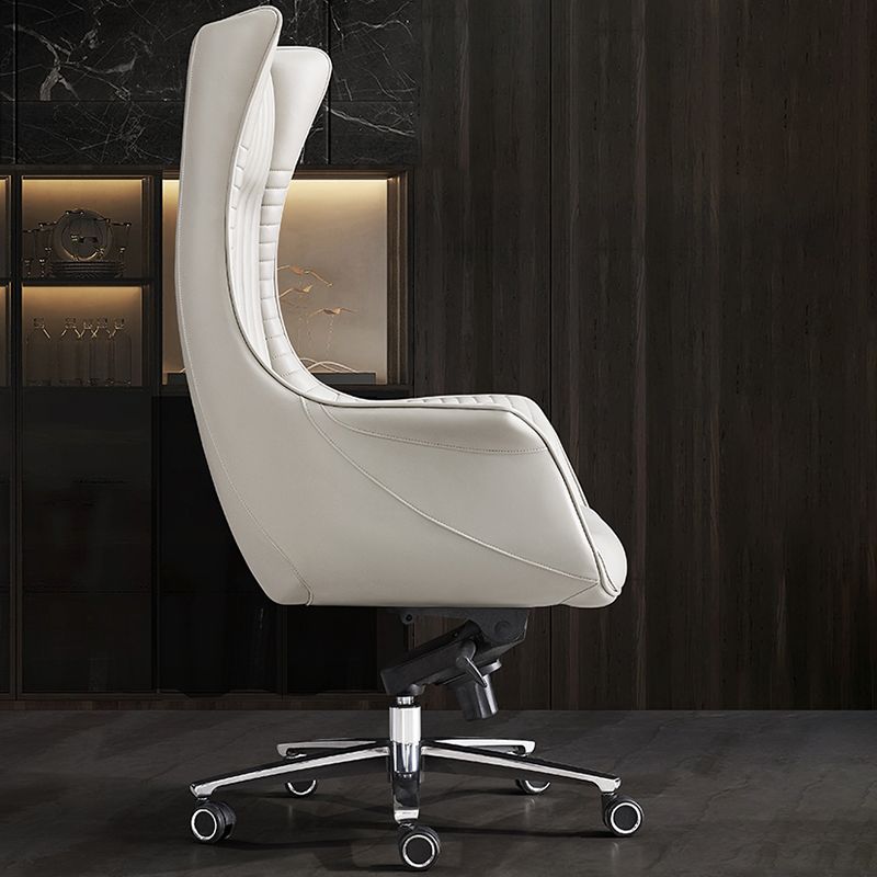 Fixed Arms Desk Chair Modern No Distressing Leather Ergonomic Office Chair with Wheels