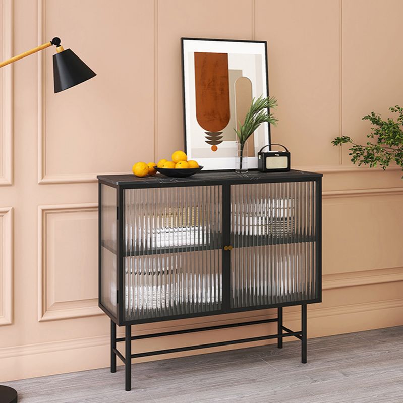 Iron Kitchen Sideboard Cabinet Modern Server Cabinet with Storage and Glass Door