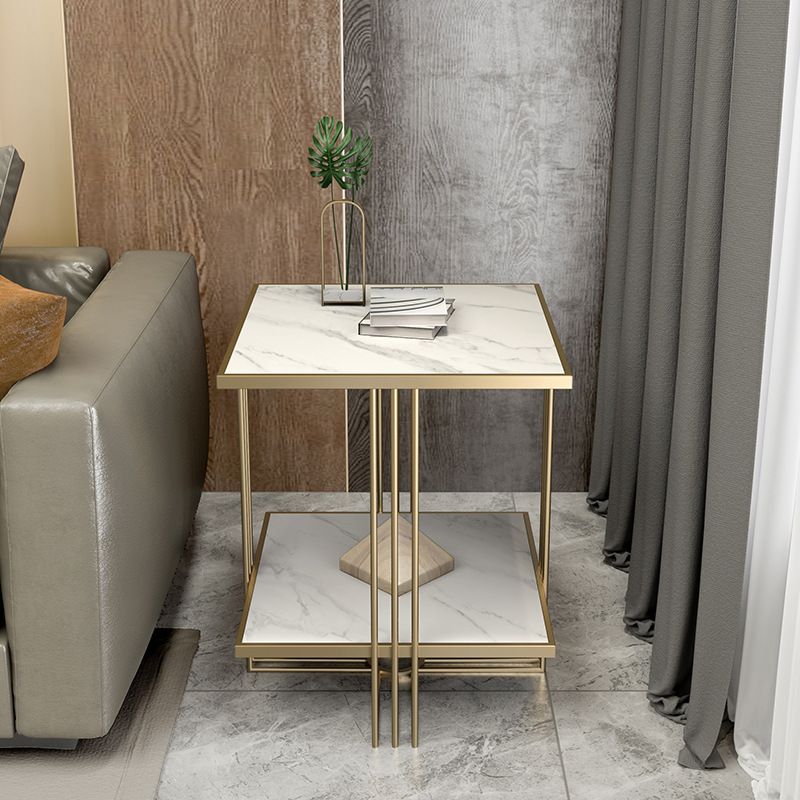 Golden Stone Night Table Glam Bedside Cabinet with 2 Shelves