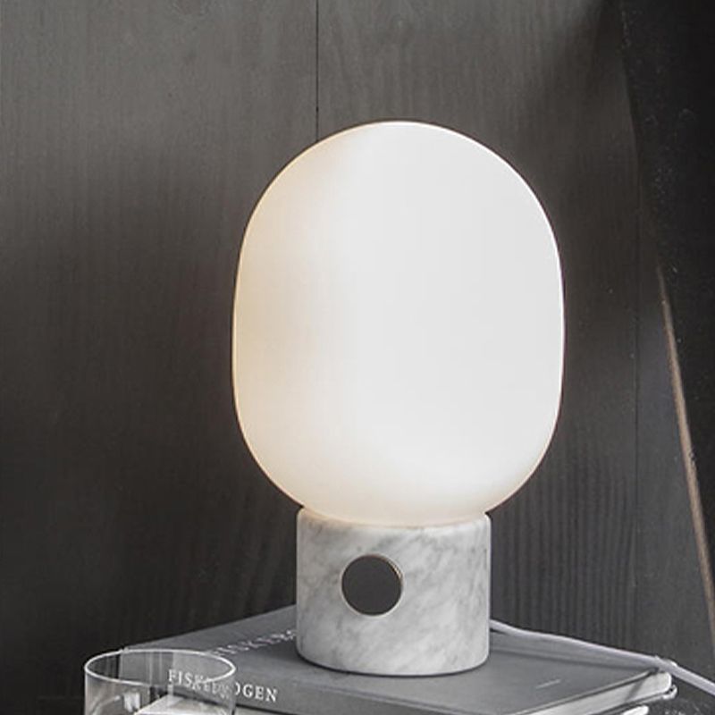 White Glass Oblong Task Light Modernism 1 Head Small Desk Lamp with Marble Base