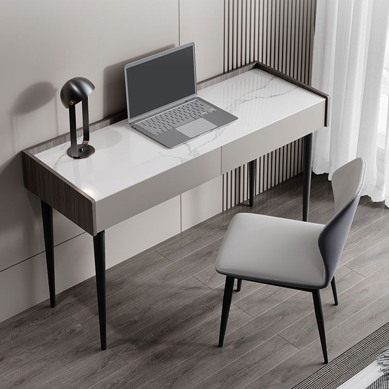 Contemporary Marble Office Desk Parsons With Metal Legs Writing Desk