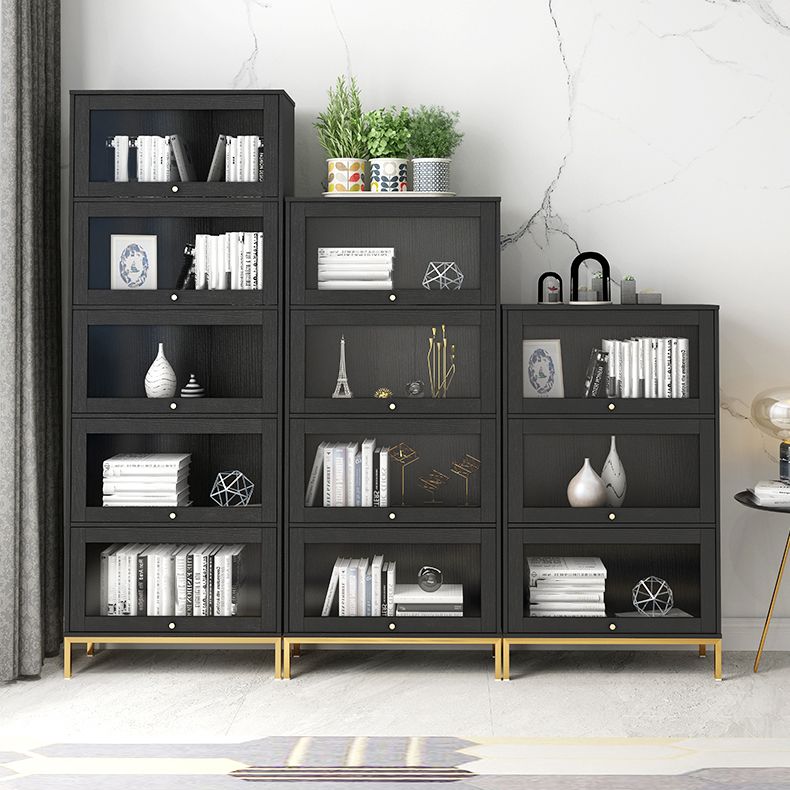 Libreria in legno fabbricata standard verticale glam con porte di vetro