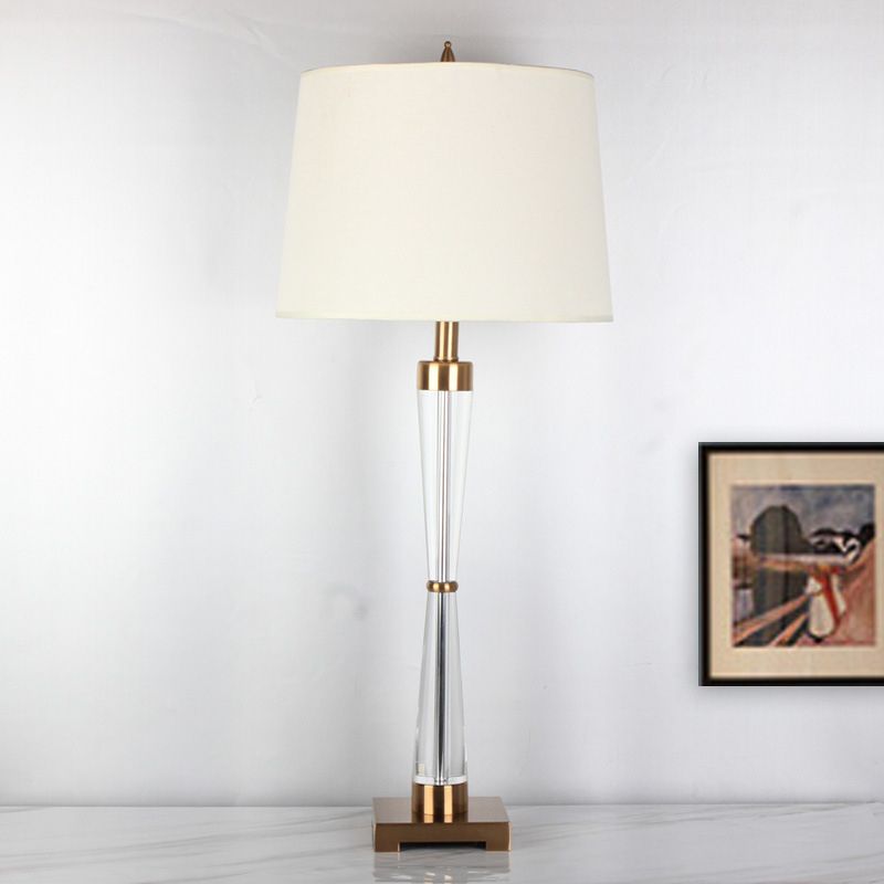 1 Head Living Room Desk Lamp Modernism Gold Table Light with Barrel Fabric Shade