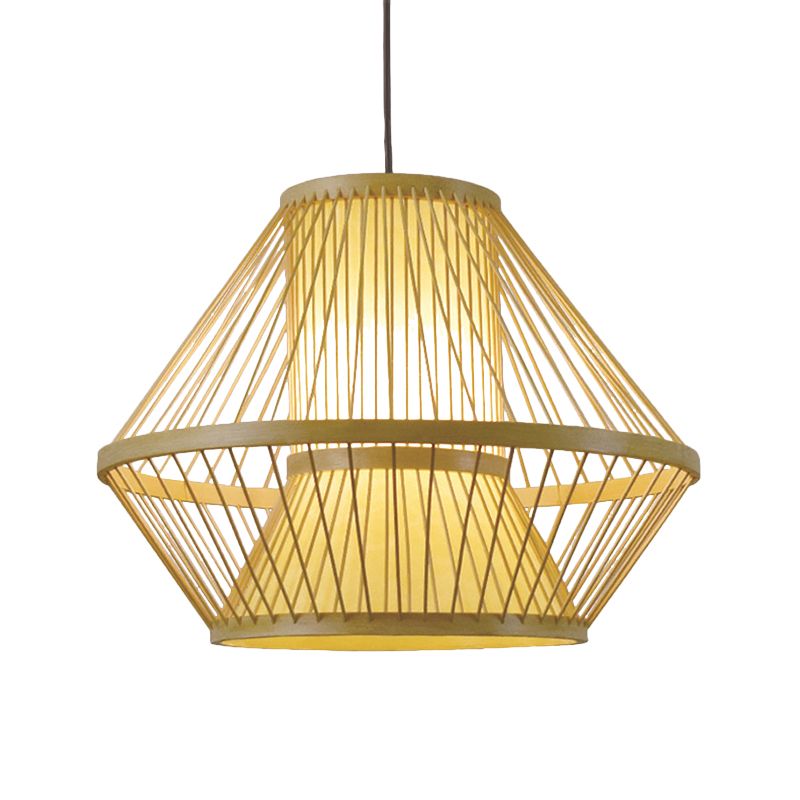 Luce appesa conica cinese Bamboo 1 testa BEIGE BEIGE Apparecchiatura per la sala da pranzo