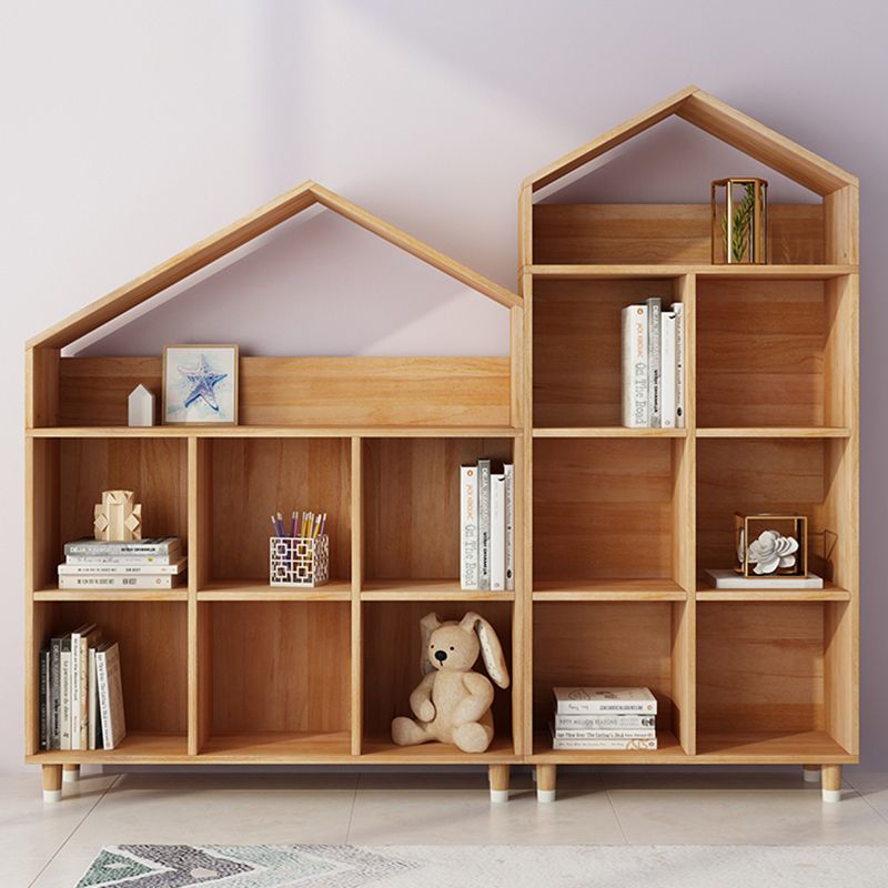 Industrial Closed Back Cubby Storage Bookcase Wood Bookshelf in Beech