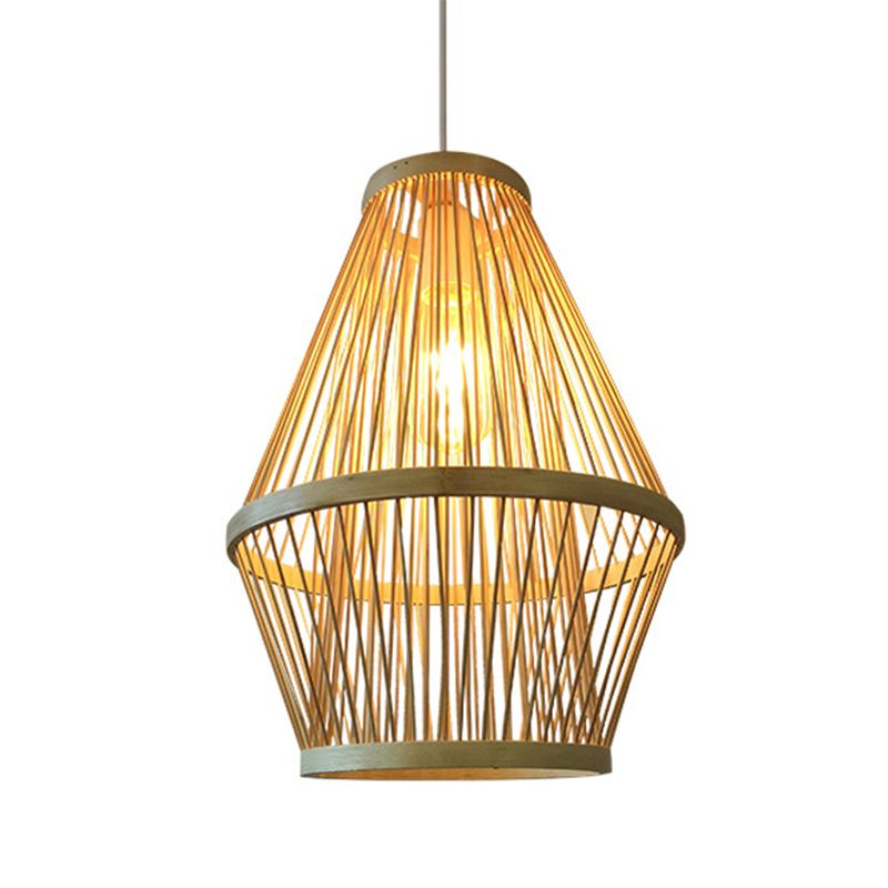 Curved Pendant Light Fixture Modern Bamboo 1 Light Wood Hanging Lamp for Dining Room