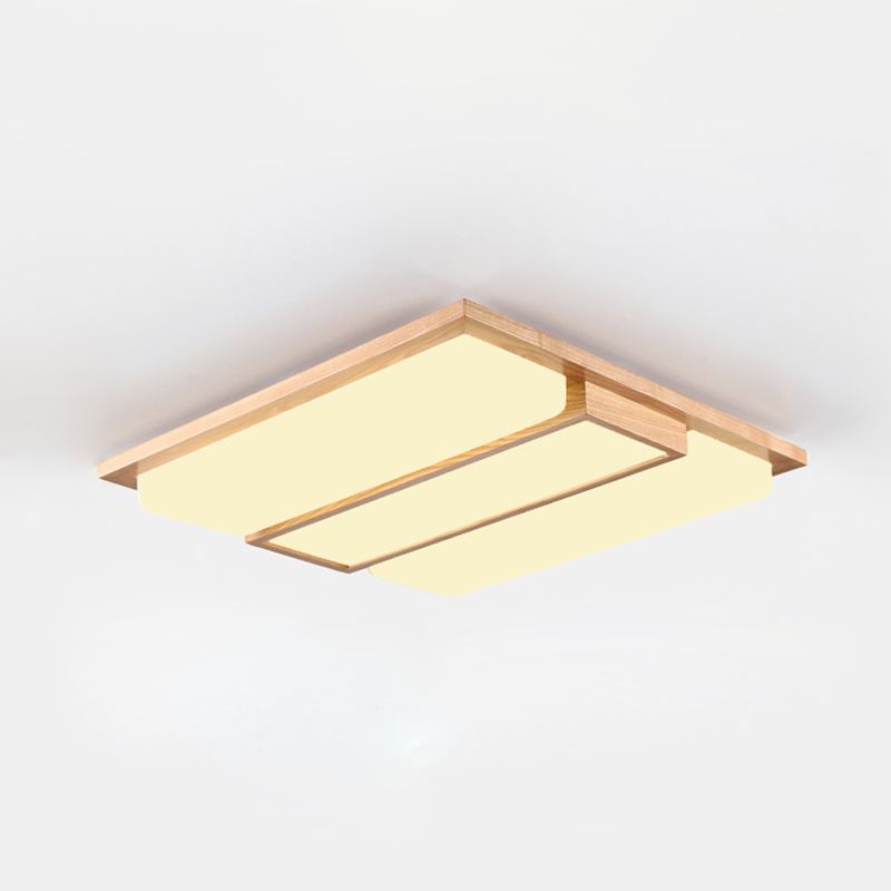 Modern Style Rectangle Shape Flush Mount 3-Lights Wood Ceiling Light for Bedroom