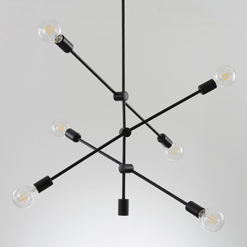 Black Nordic Style Minimalism Chandelier Arm Adjustable 6-lights Molecular Shaped Metal Hanging Light