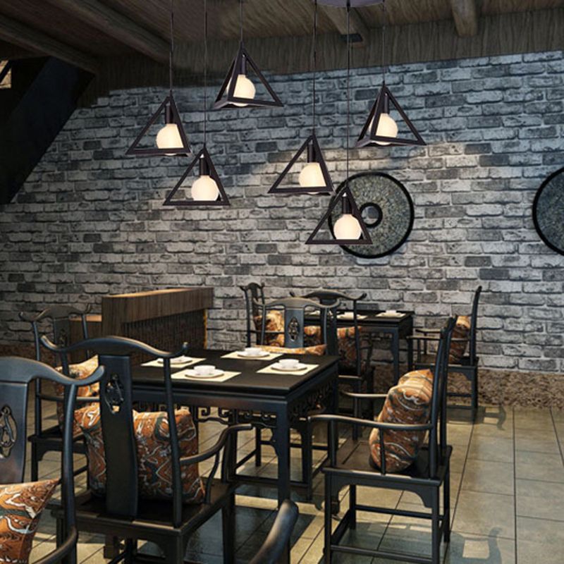 Metal Hanging Light Fixture Industrial Black Triangle Restaurant Pendant Ceiling Light