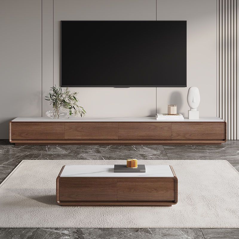 Wood Contemporary TV Media Console Brown TV Stand with Drawers