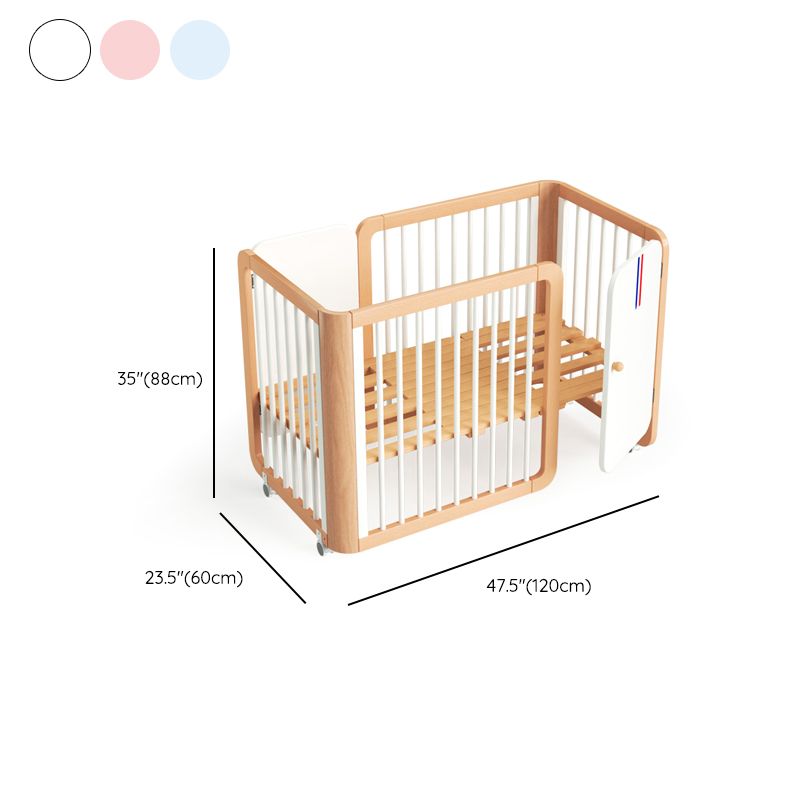 Scandinavian with Casters/Wheels Crib Light Wood with Guardrail Nursery Crib