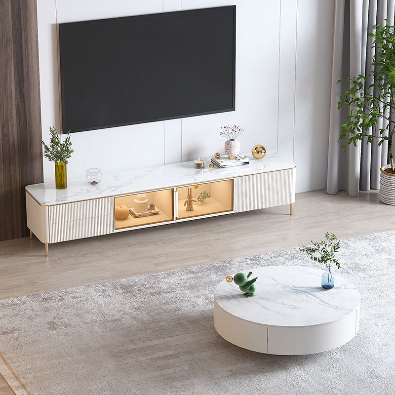 Modern TV Stand White TV Console with Drawers for Living Room