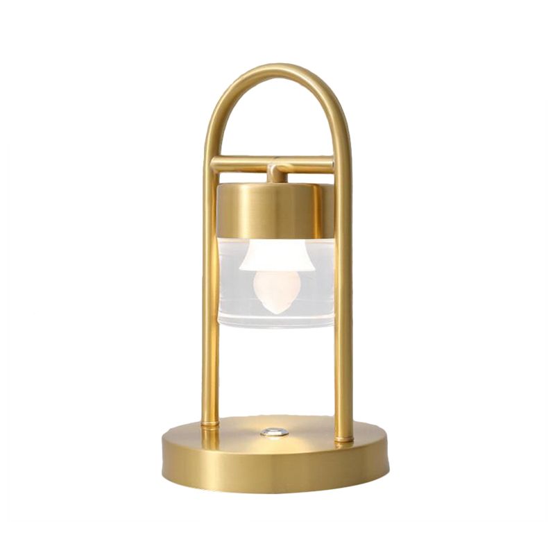 Gold Column Table Lamp Simplicity Clear Glass LED Desk Light with U-Shaped Metal Frame