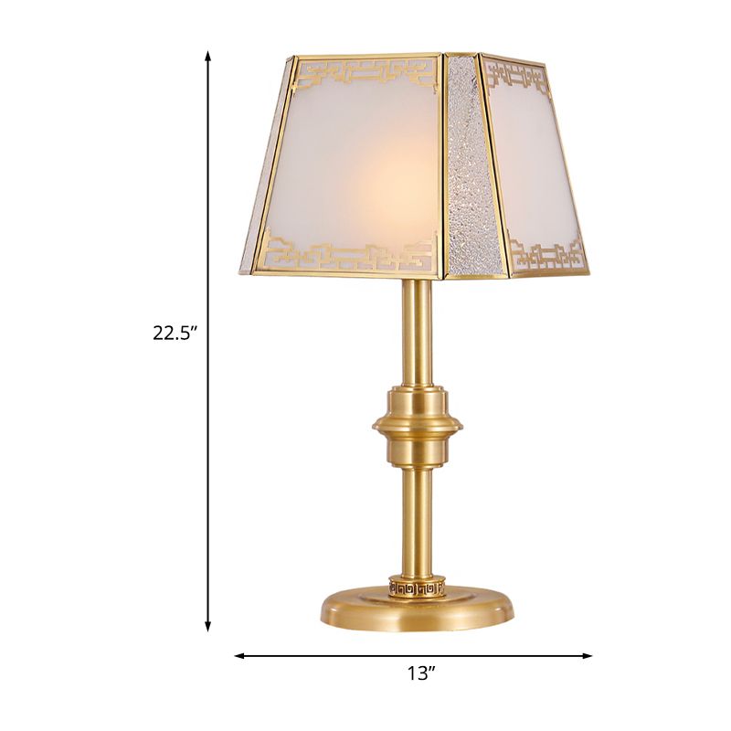 Frosted Glass Trapezoid Table Lighting Colonialism 1-Head Bedside Night Light in Gold