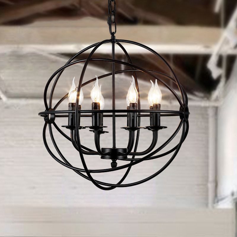 Black Globe Pendant Light in Industrial Classic Style Wrought Iron Ceiling Light for Commercial Place