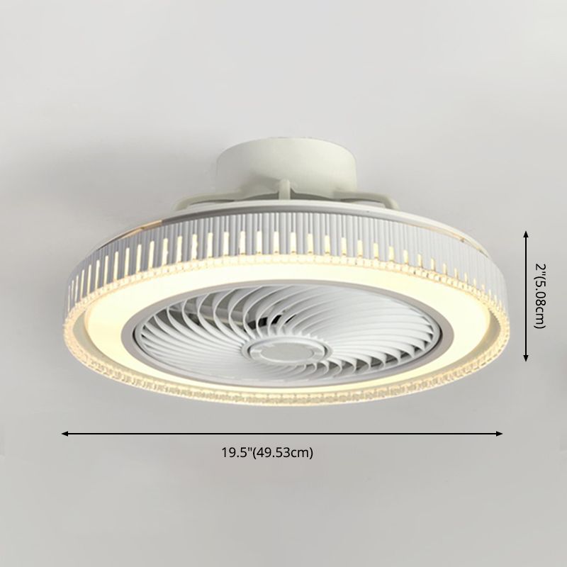 Minimalism Drum Shaped Flush Mount Ceiling Fan Metal Dining Room LED Semi Flush Light