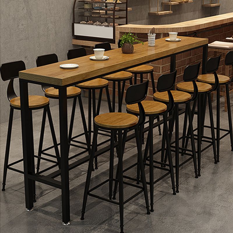 Natural Pine Wood Top Bistro Table Industrial Metal Frame Bar Table with Trestle