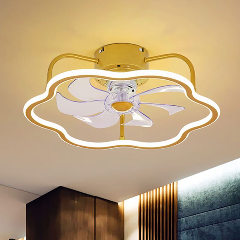 Remote Control Ring Shaped Acrylic Fan Light Minimalist 7-Blade LED Semi Flush Ceiling Light